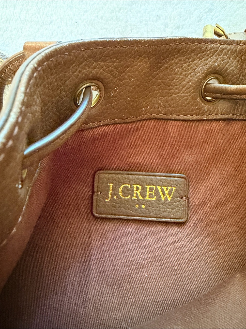 J. Crew Brown Leather Drawstring Bucket Crossbody - Picture 4 of 5